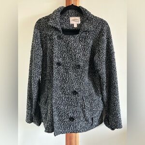 Forever 21 Black and White Button Short Pea Coat Collared Line Pockets Size M
